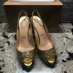 Louboutin N Prive 120 Gold glitter